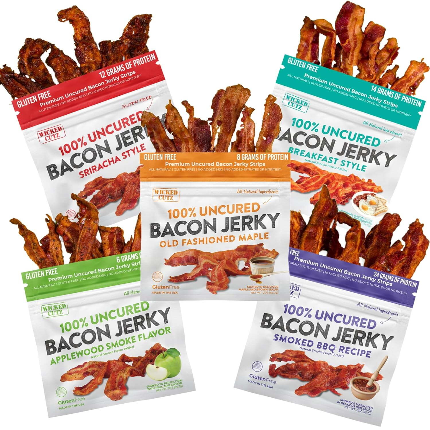 Premium Uncured Tender Bacon Jerky, High Quality Natural Smoked Variety