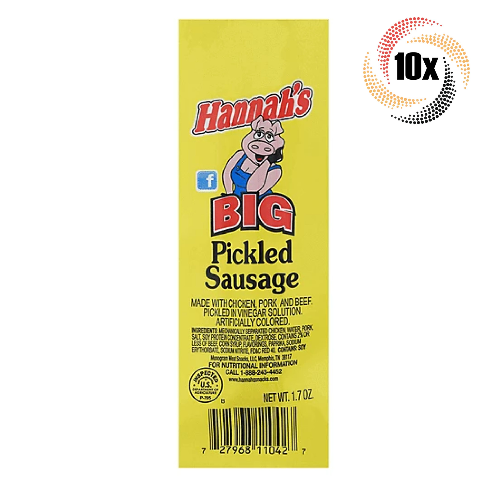 10x Sausages Hannah’s Big Pickled Tasty Sausage | 1.7oz | Chicken Beef & Pork