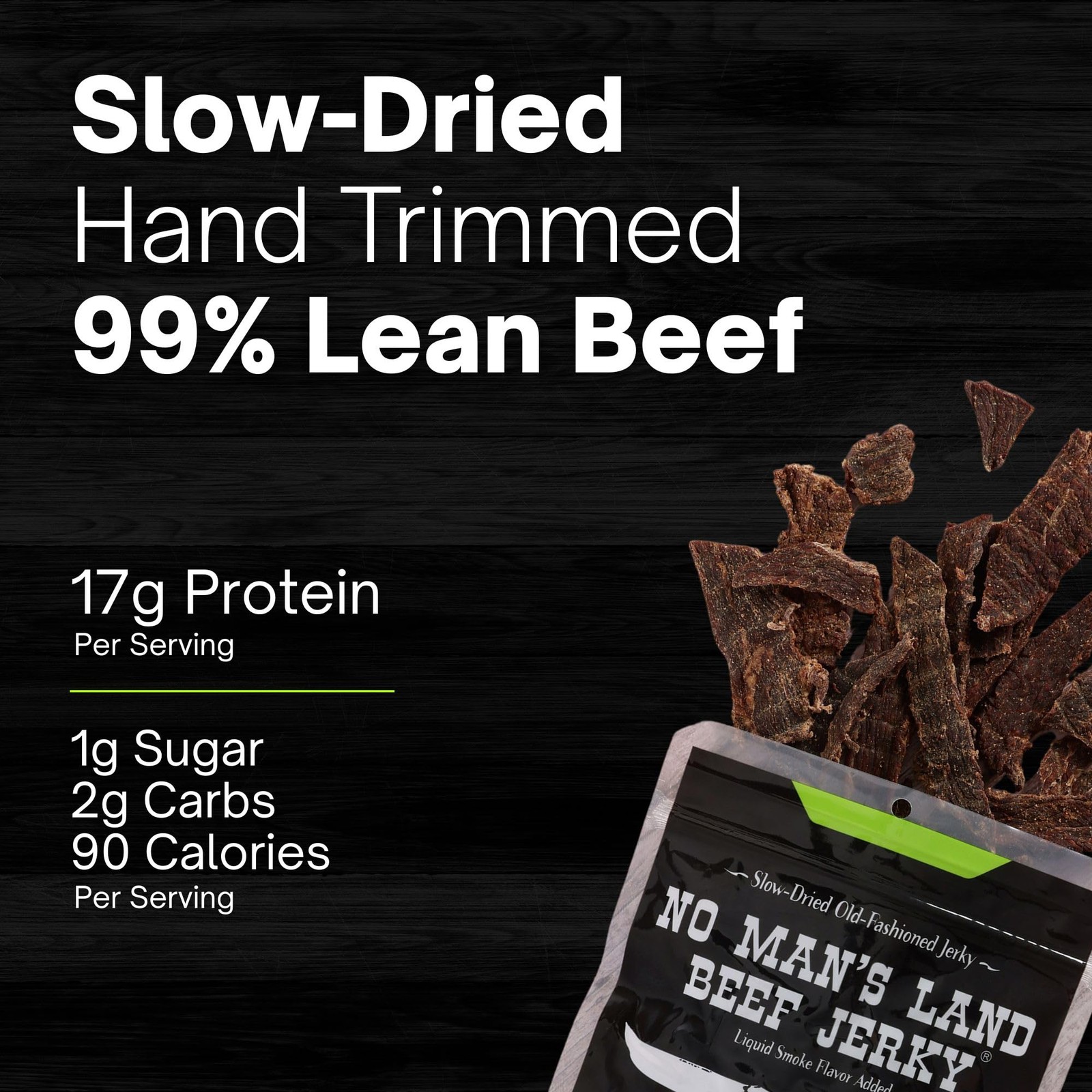 No Man’s Land Beef Jerky – Low Calorie, Low Carb, High Protein Beef Snack – Flav