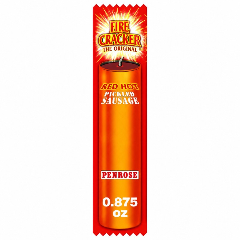 50x Penrose Fire Cracker Red Hot Pickled Sausage Meat Snack Spicy Case Lot 0.875