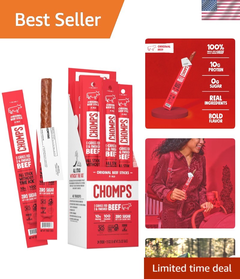 High-Quality Grass-Fed Beef Jerky Sticks – 24-Pack, Family-Owned, Gluten-Free