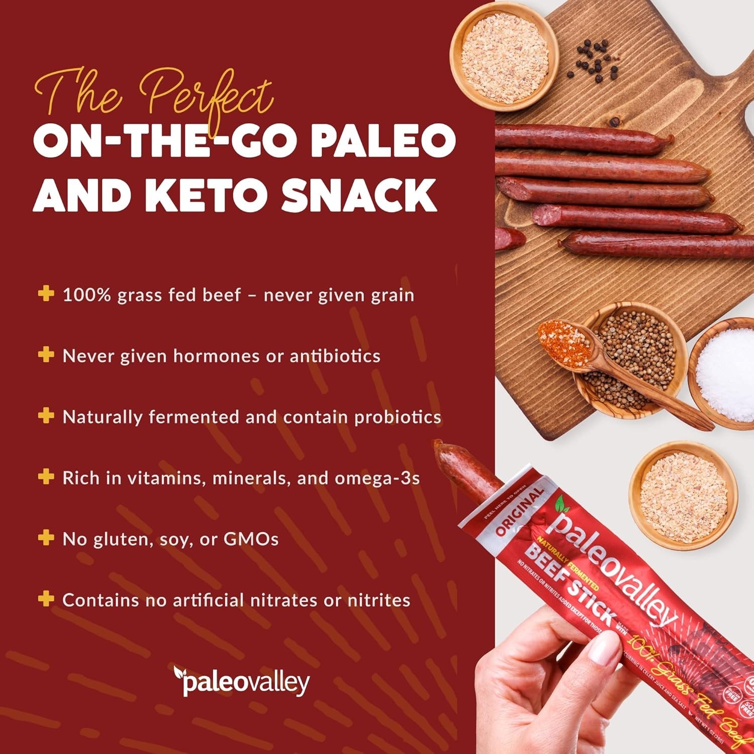 Paleovalley 100% Grass Fed Original Beef Sticks Gluten Free High Protein Keto