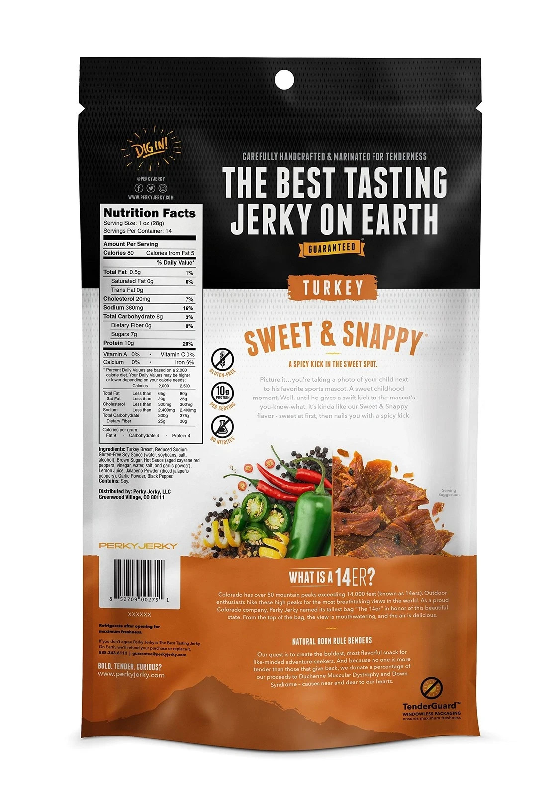 Sweet and Snappy Turkey Jerky 14oz Low Sodium 10g Protein Low Fat U.S. Sourced