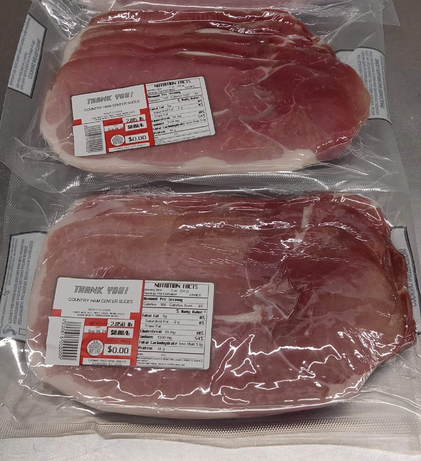 Thomas Brothers Boneless Center Cut Country Ham (4LBs) FREE US PRIORITY SHIPPING