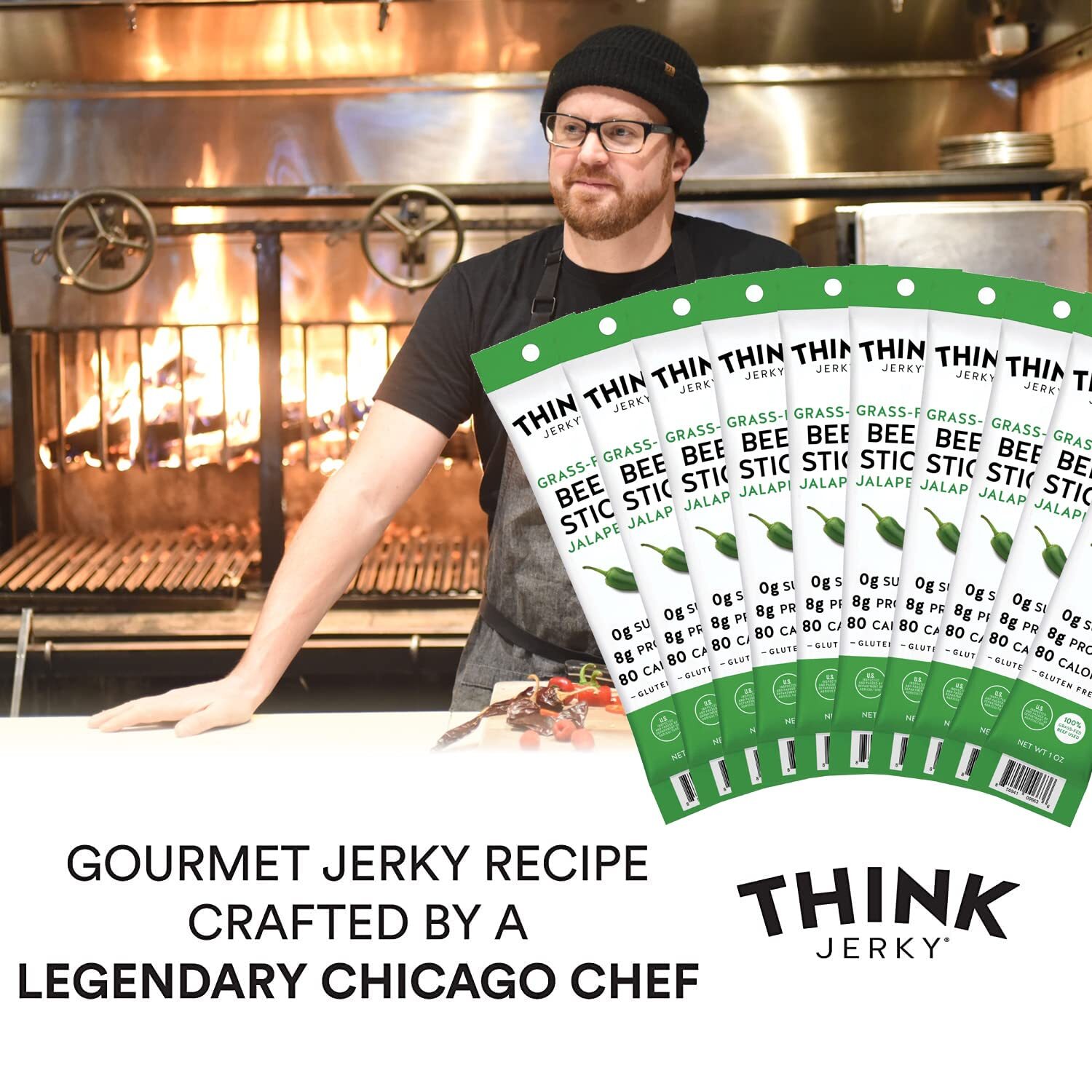 Think Jerky, Jalapeno Grass-Fed Beef Sticks (1.0 Ounce Sticks, Pack of 20