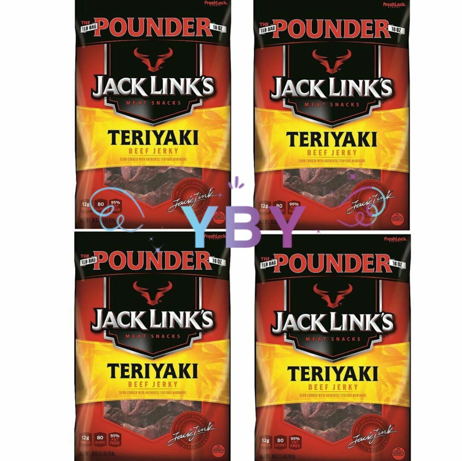 4 Packs Jack Link’s Teriyaki Beef Jerky 16 oz Each Pack, Totla 4 lbs
