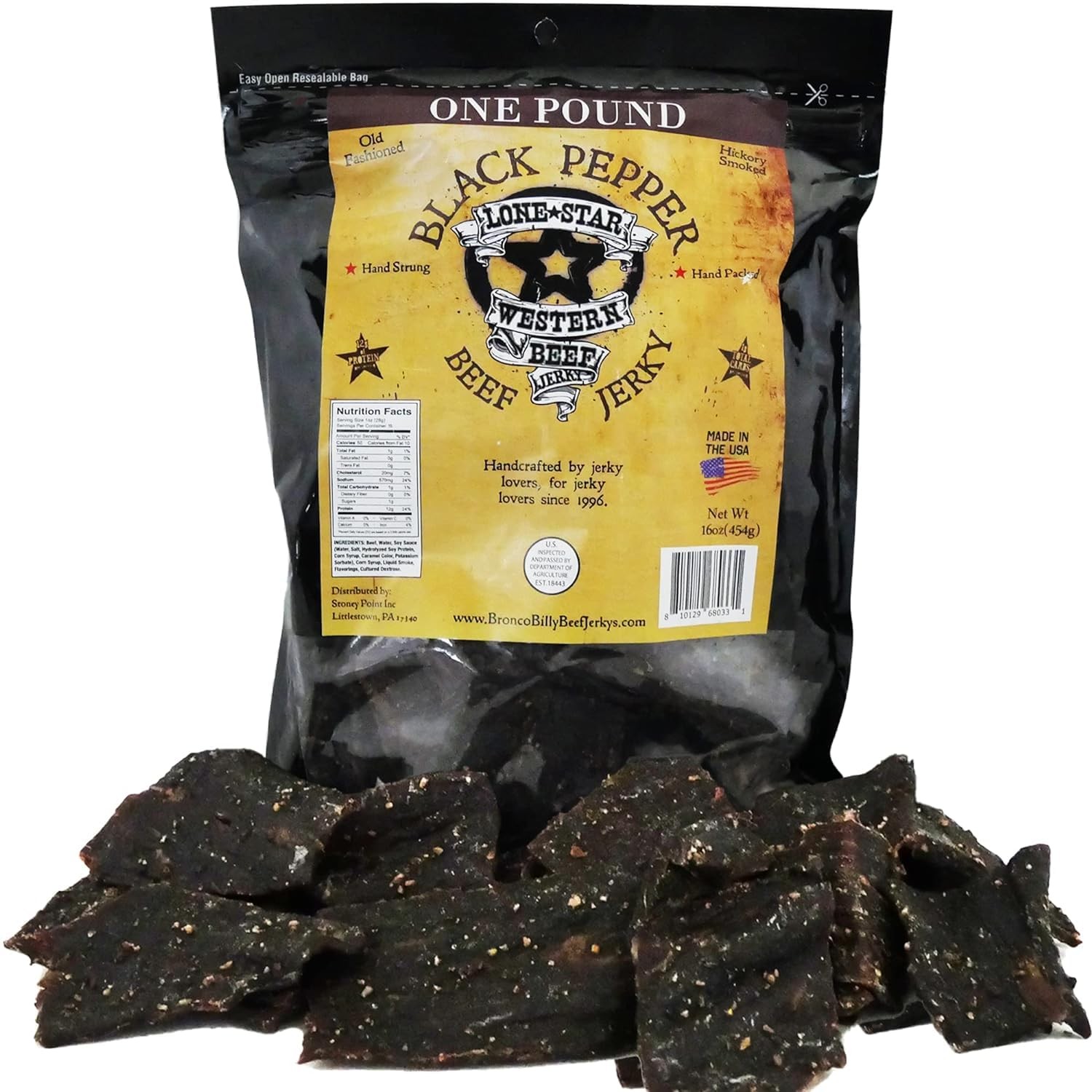 Lone Star Black Pepper Beef Jerky 1 Pound Resealable Bag Hickory Smoked Han…