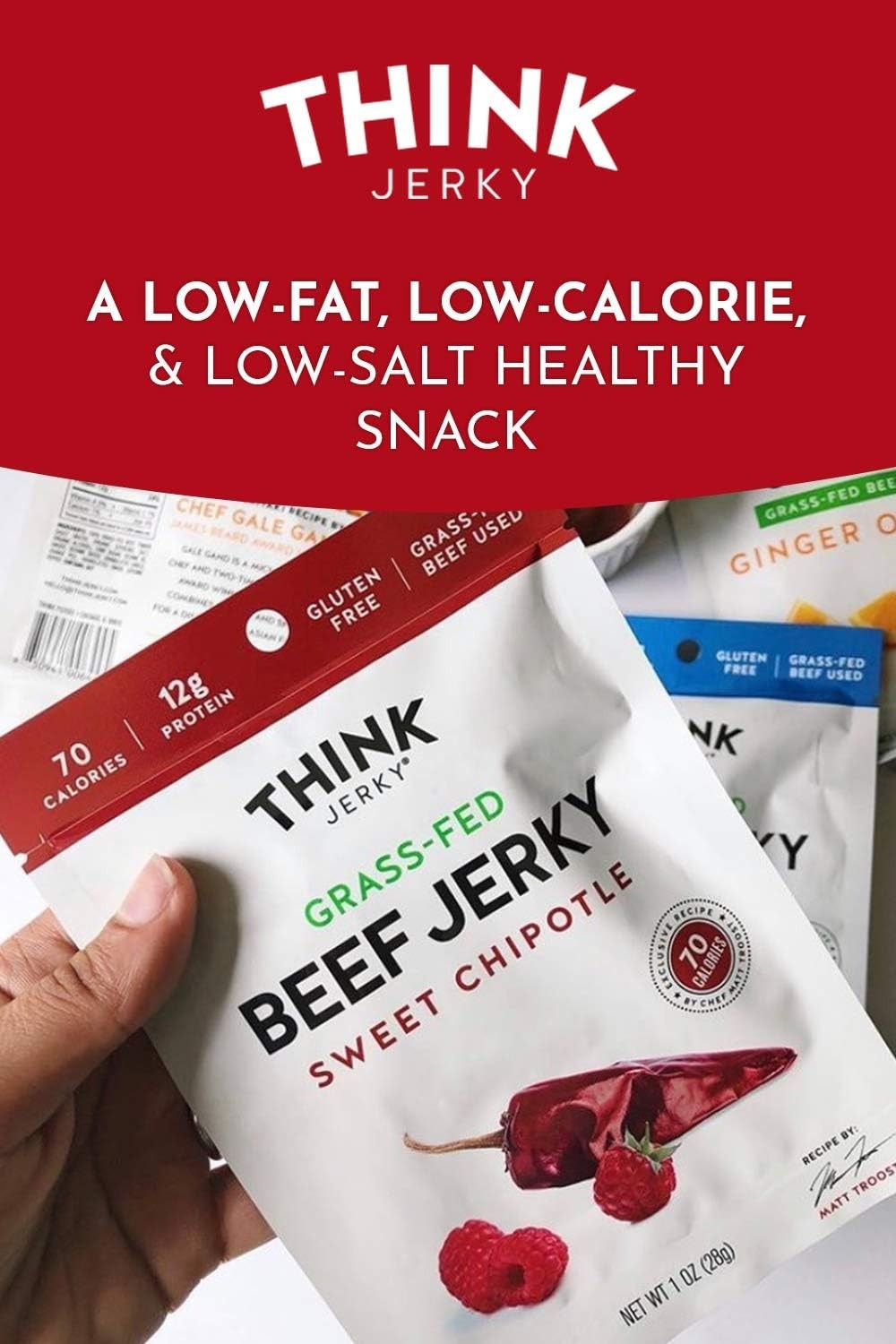 Think Jerky Sweet Chipotle Beef Jerky, GrassFed High Protein Beef Jerky, Glut…