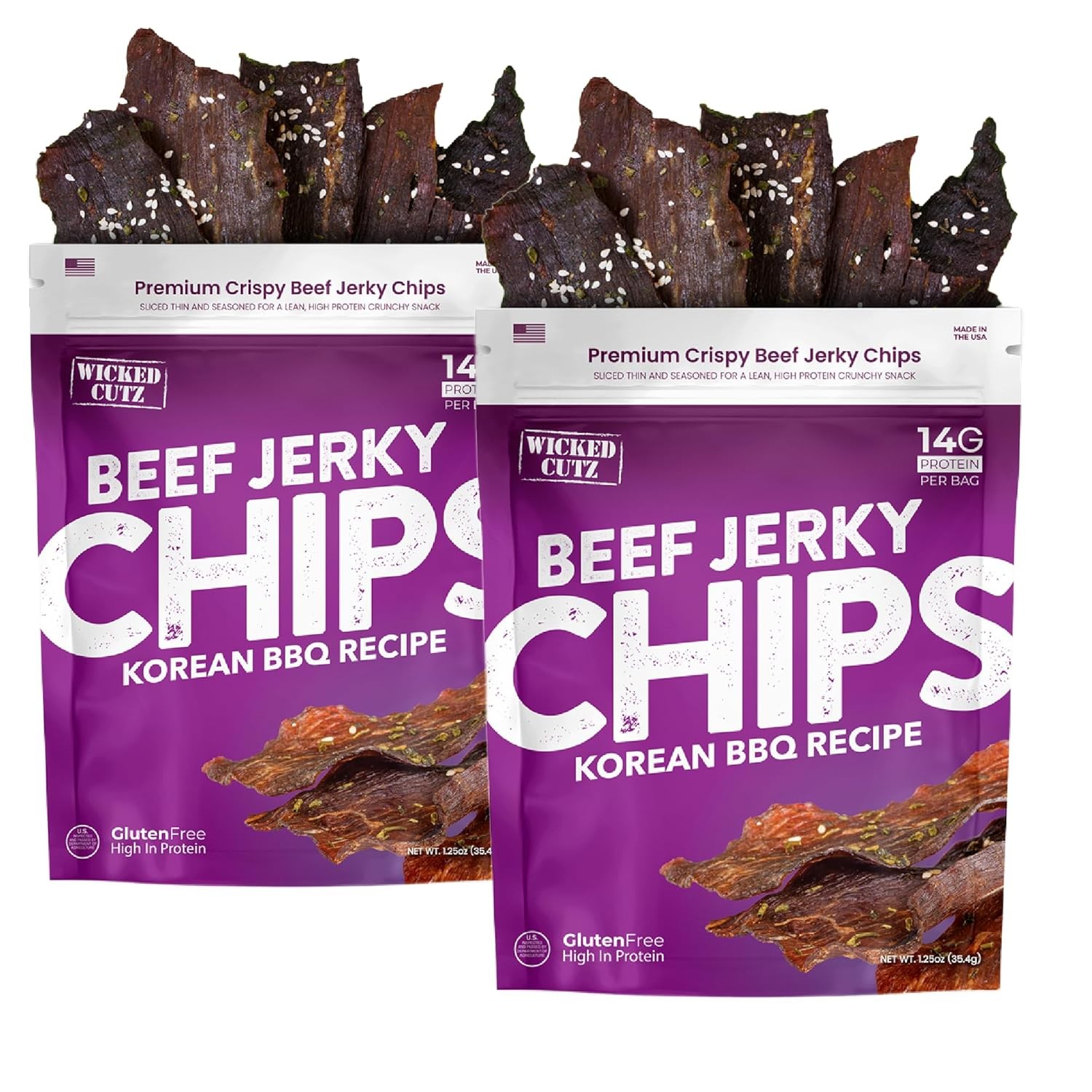 Korean BBQ Beef Jerky Chips Spicy Wicked Cutz – Two 1.25oz. Bags