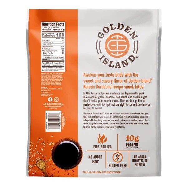 Golden Island Pork Snack Bites, Korean BBQ Flavor, 36 Pack, 1.5 oz each – Savory