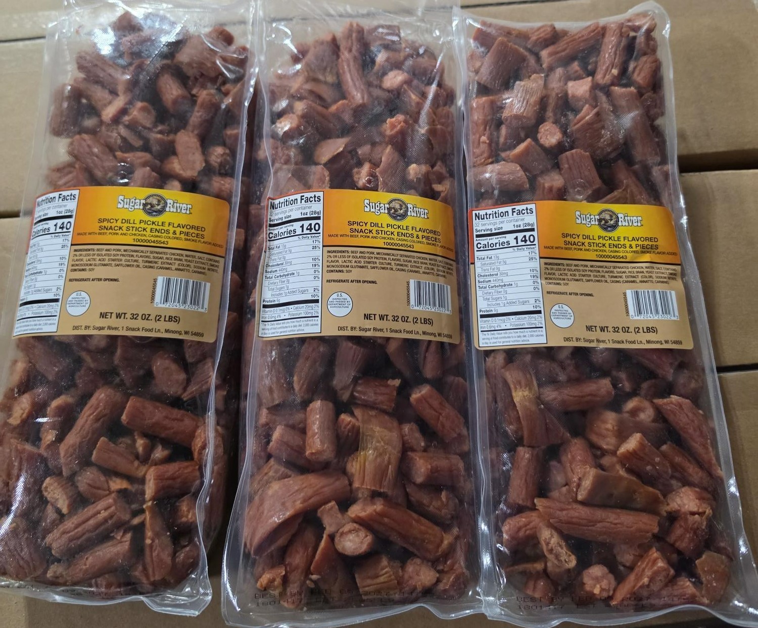 3 X 2LB/ea SUGAR RIVER SPICY DILL PICKLE Snack Sticks Sealed “loose” EXP 2.1.27