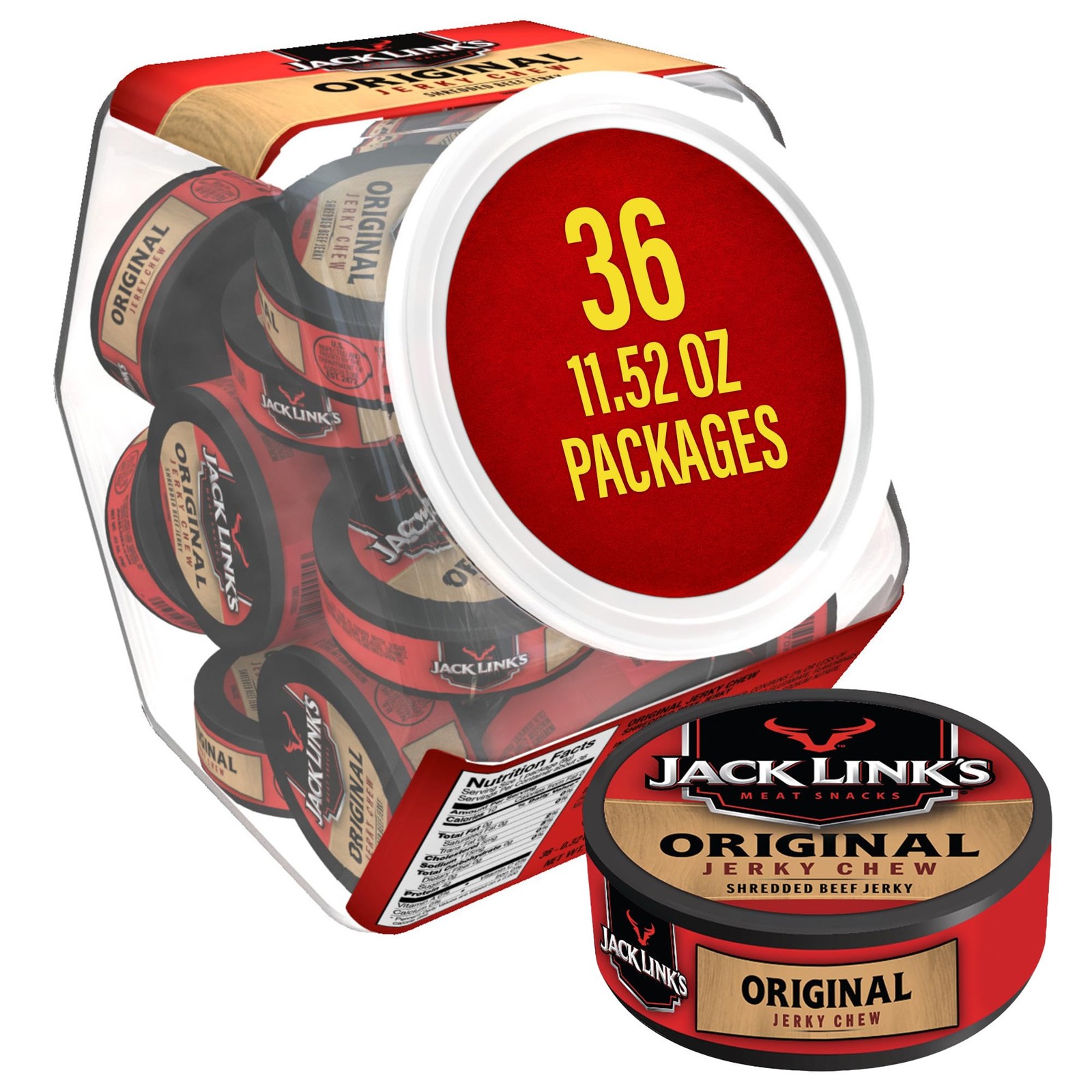 Beef Jerky Original 36 Pack 0.32 oz Tins 4g Protein Ready to Eat Snacks
