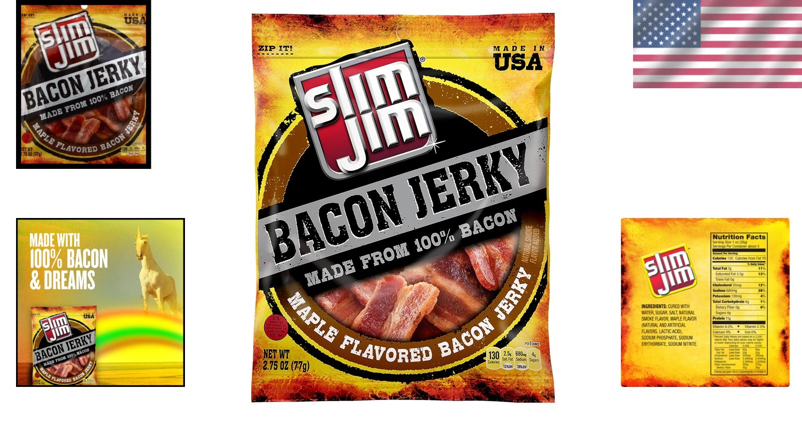2.75 OZ Maple Flavor Bacon Jerky – Tender & Chewy Protein Snack for Adventures