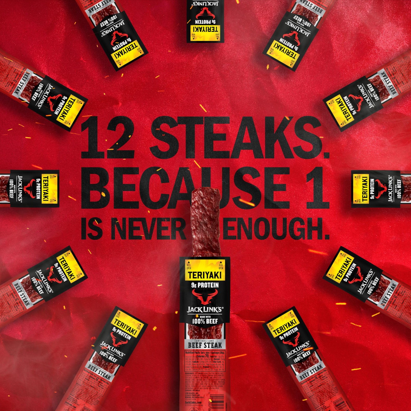 Jack Link’s Teriyaki Beef Jerky Steaks – Ready to Eat 1 Ounce (Pack of 12)