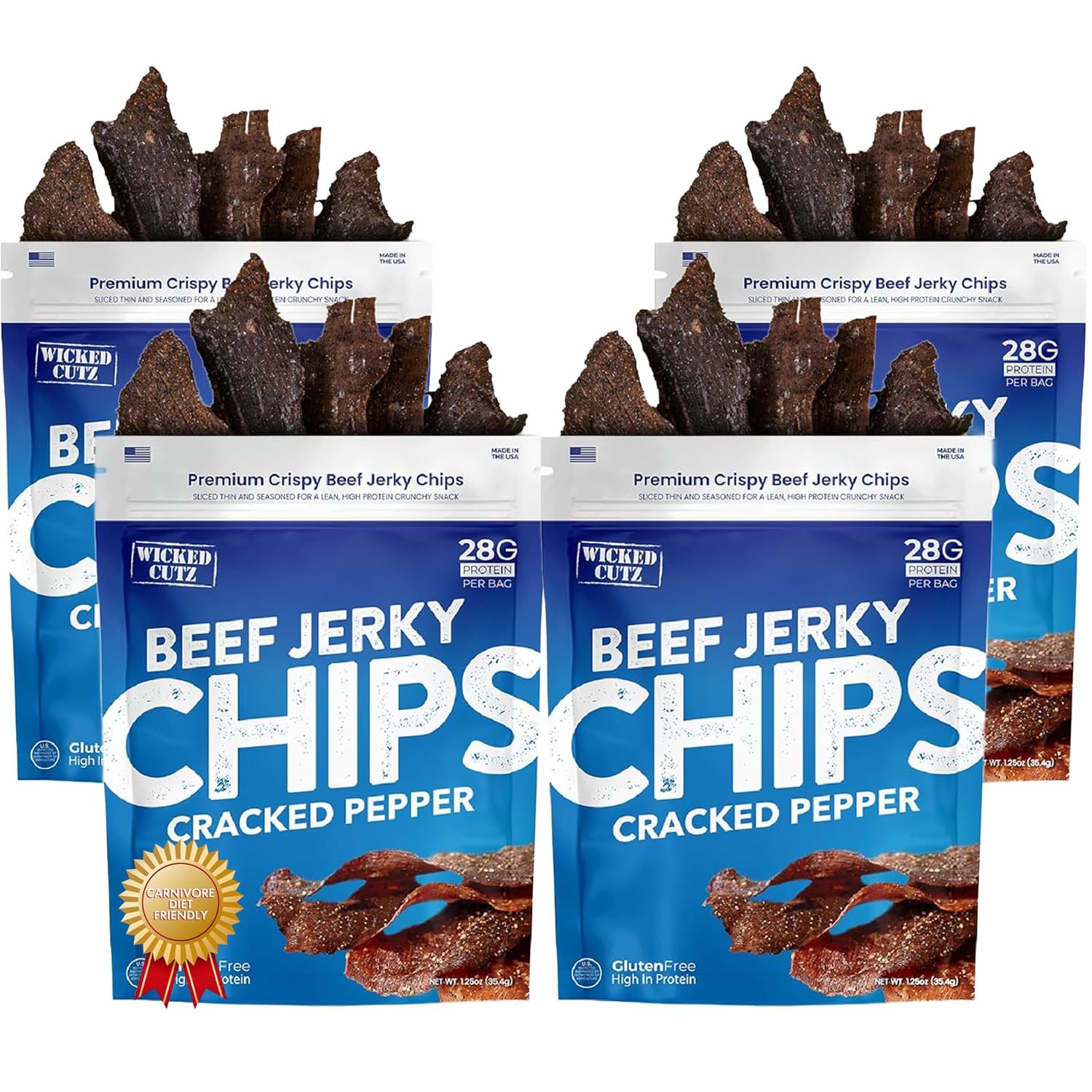 Cracked Pepper Beef Jerky Chips, 4 Bags | 28g Protein Per Bag, Only 4 Ingredi…