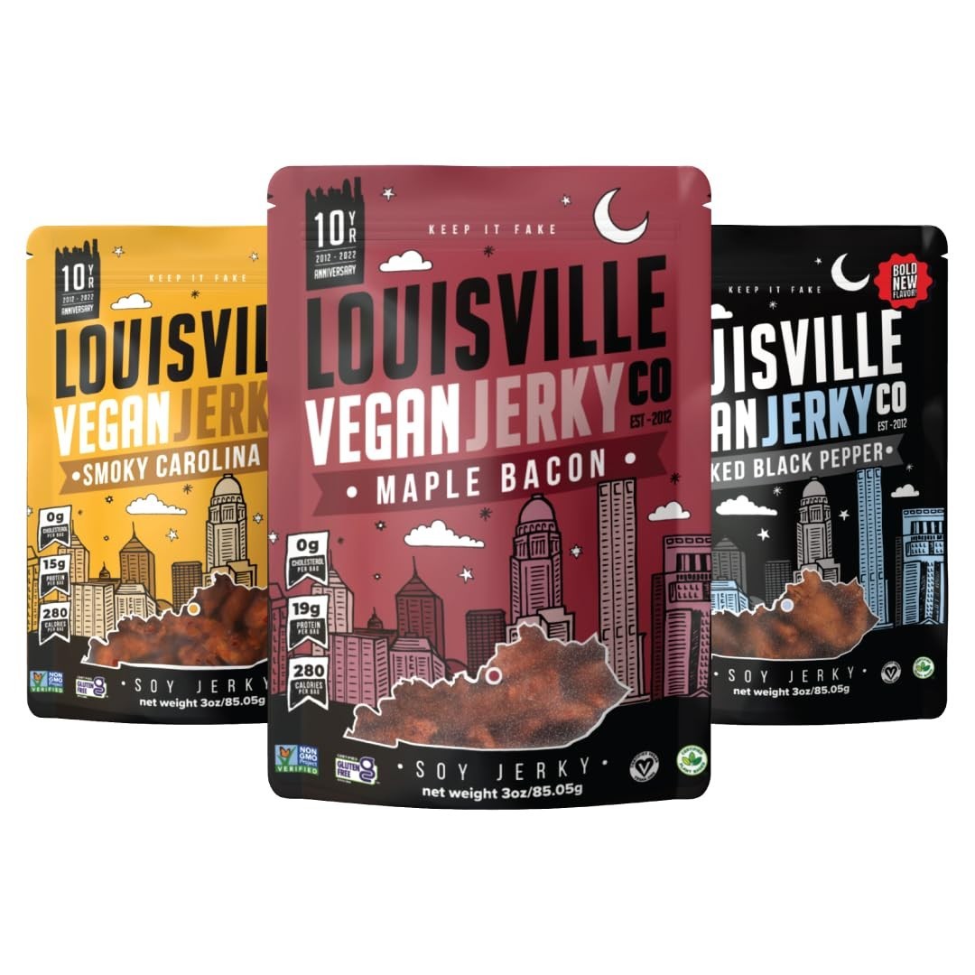 Vegan Jerky Variety Bundle – 3 Pack (Smoky BBQ, Black Pepper, Maple Bacon) 3 oz
