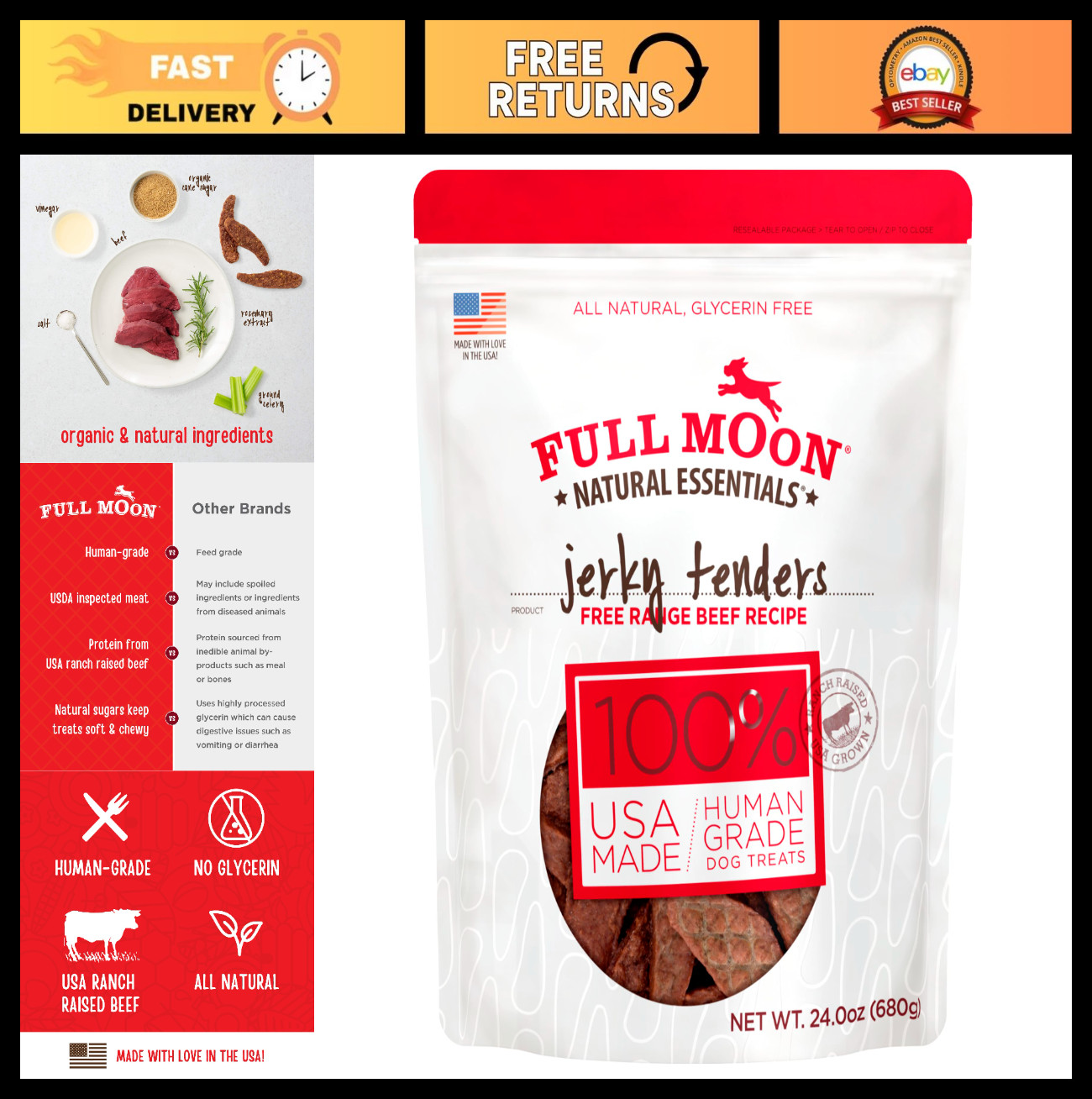 All-Natural Beef Jerky Tenders, Free Range, Human-Grade, 24 oz – Healthy Snack
