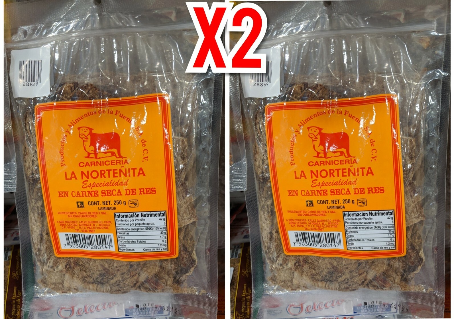 X2 LA NORTENITA CARNE SECA DE RES MACHACADO Laminada 250g