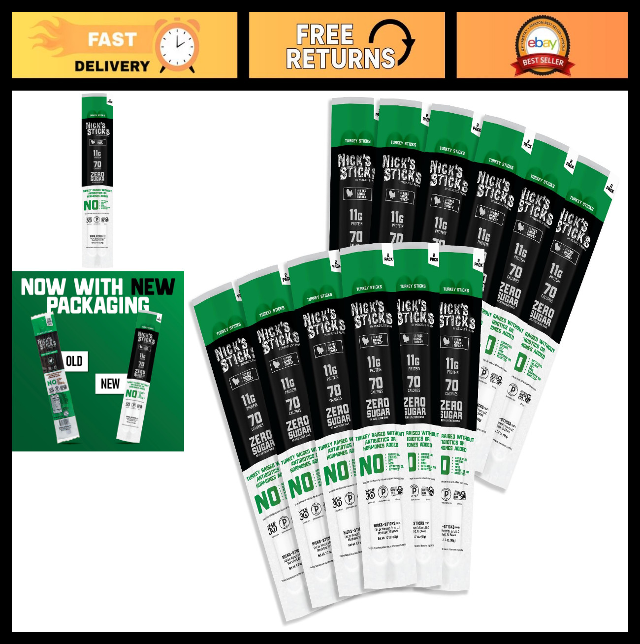 Free Range Turkey Snack Sticks – Gluten Free, Paleo, Keto, Whole30 – 12 Packs
