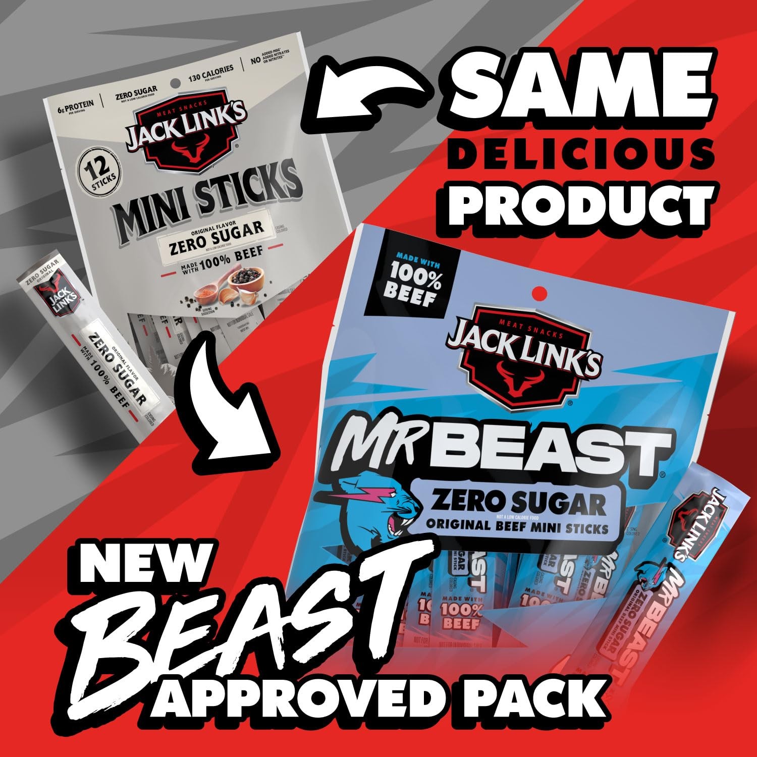 Jack Link’s x MrBeast Zero Sugar Original Mini Beef Jerky 6oz (Pack of 12)