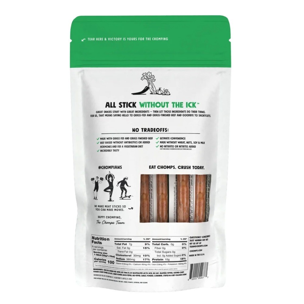 Grass-Fed Beef Jerky Sticks Jalape?o Flavor High Protein Snack 8 Pack