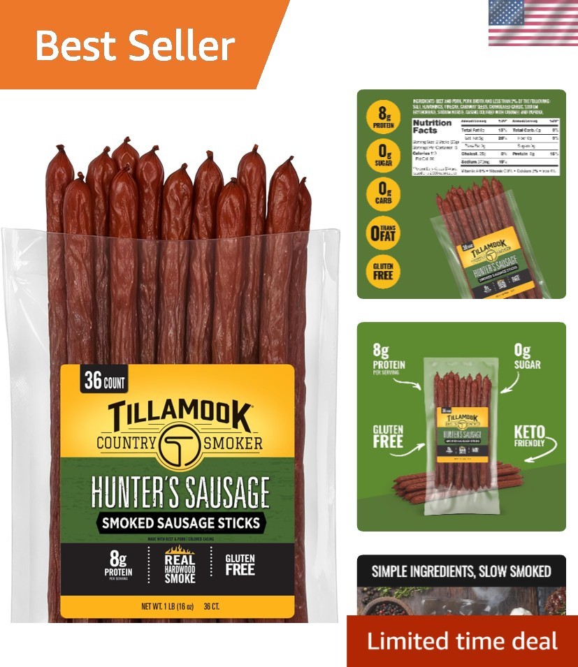 Hunter’s Sausage Smoked Sausage, 16 Oz, 36 Ct, Bulk Pack, Real Hardwood Smoke…