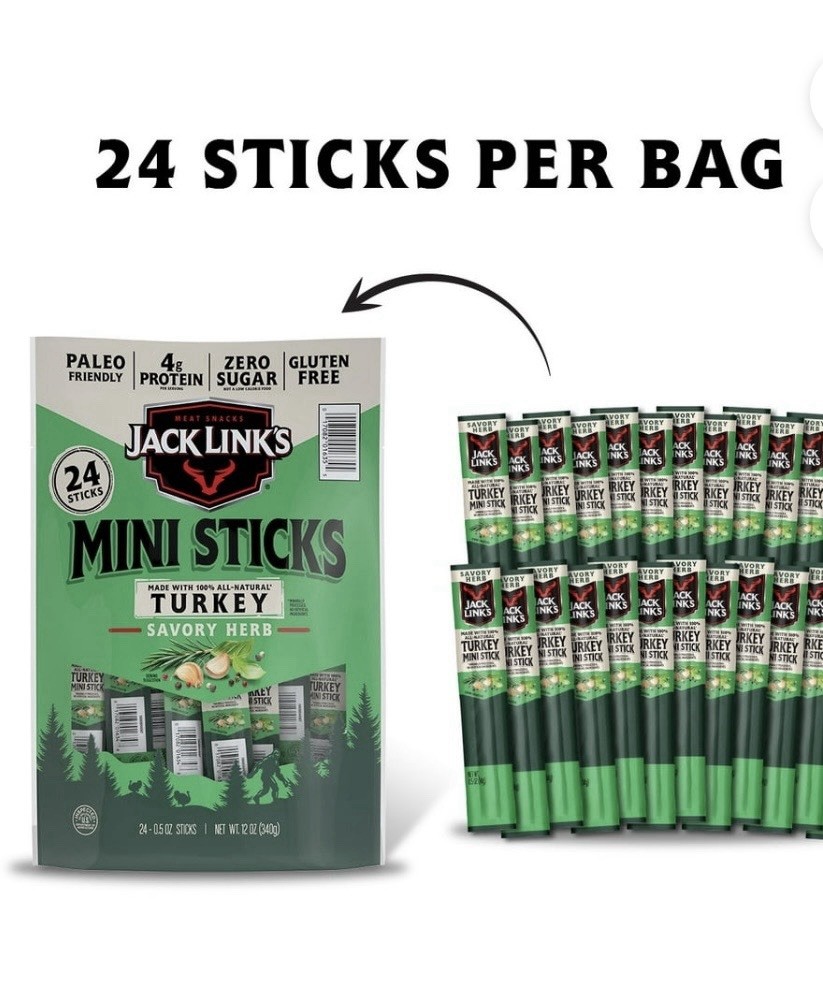 Jack Link’s Mini Sticks Turkey Savory Herb Jerky 24 Pack Gluten Free Zero Sugar