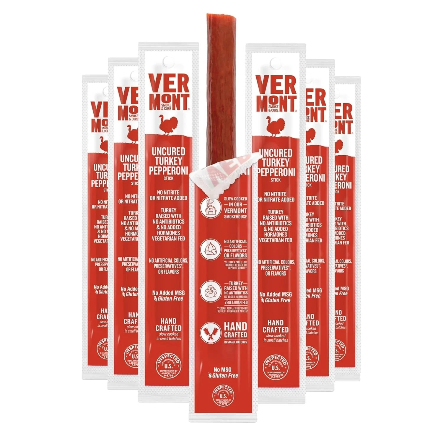 Vermont Smoke & Cure – Turkey Uncured Pepperoni Meat Sticks – Protein Snacks – O