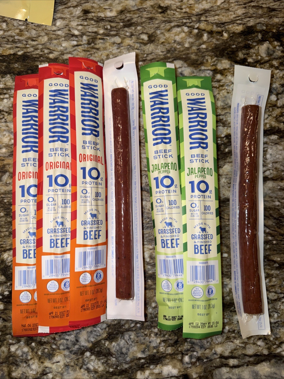 Lot of 7 Good Warrior Beef Sticks 4 Original 3 Jalapeno Grass Fed 1oz