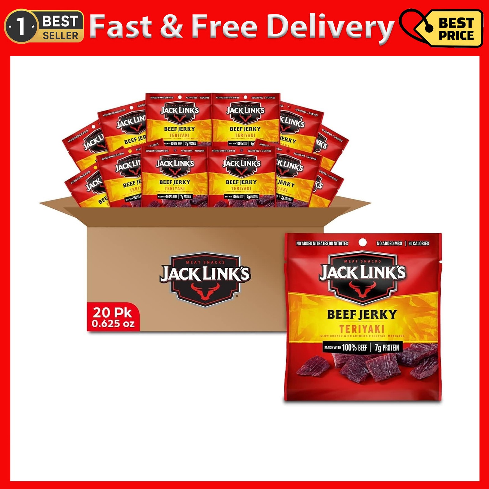 Jack Link’s Beef Jerky, Teriyaki, Multipack Bags – Flavorful Meat Snacks for …