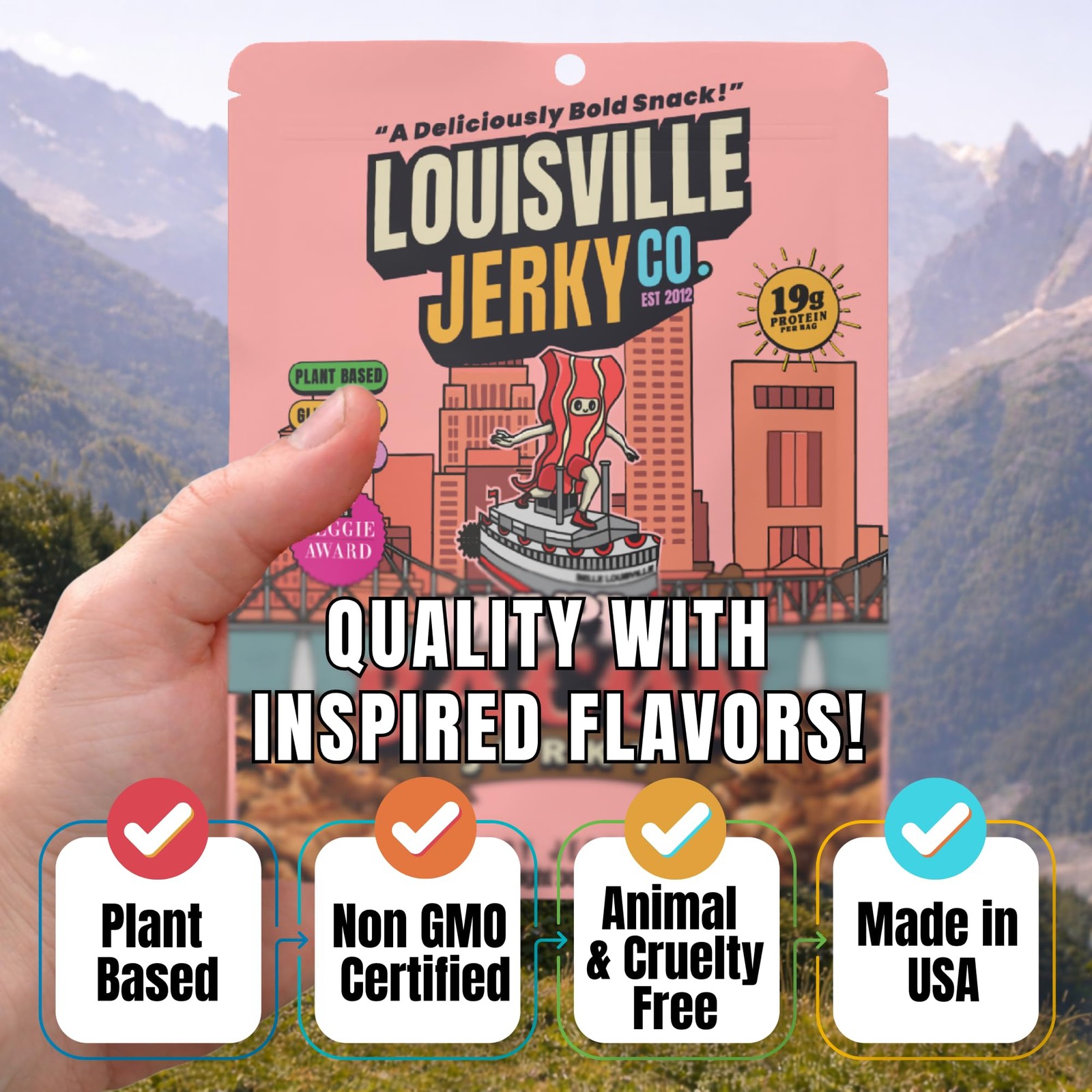 Vegan Jerky Maple Bacon Flavor, 3 Oz, 10-Pack – Plant-Based High Protein Snack