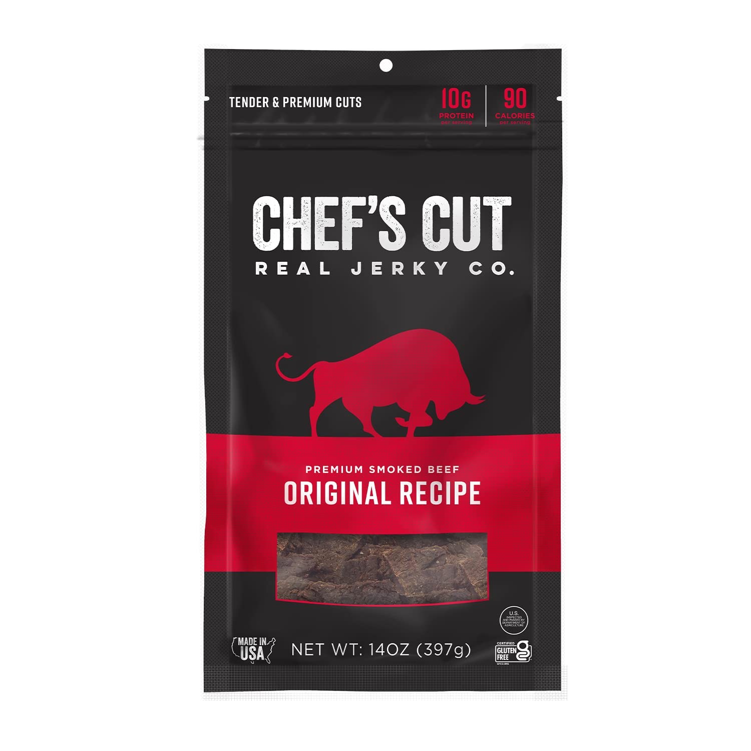 Chef’s Cut Beef Jerky Meat, Original (14 Ounce Bag) – High Protein, 10g Prote…