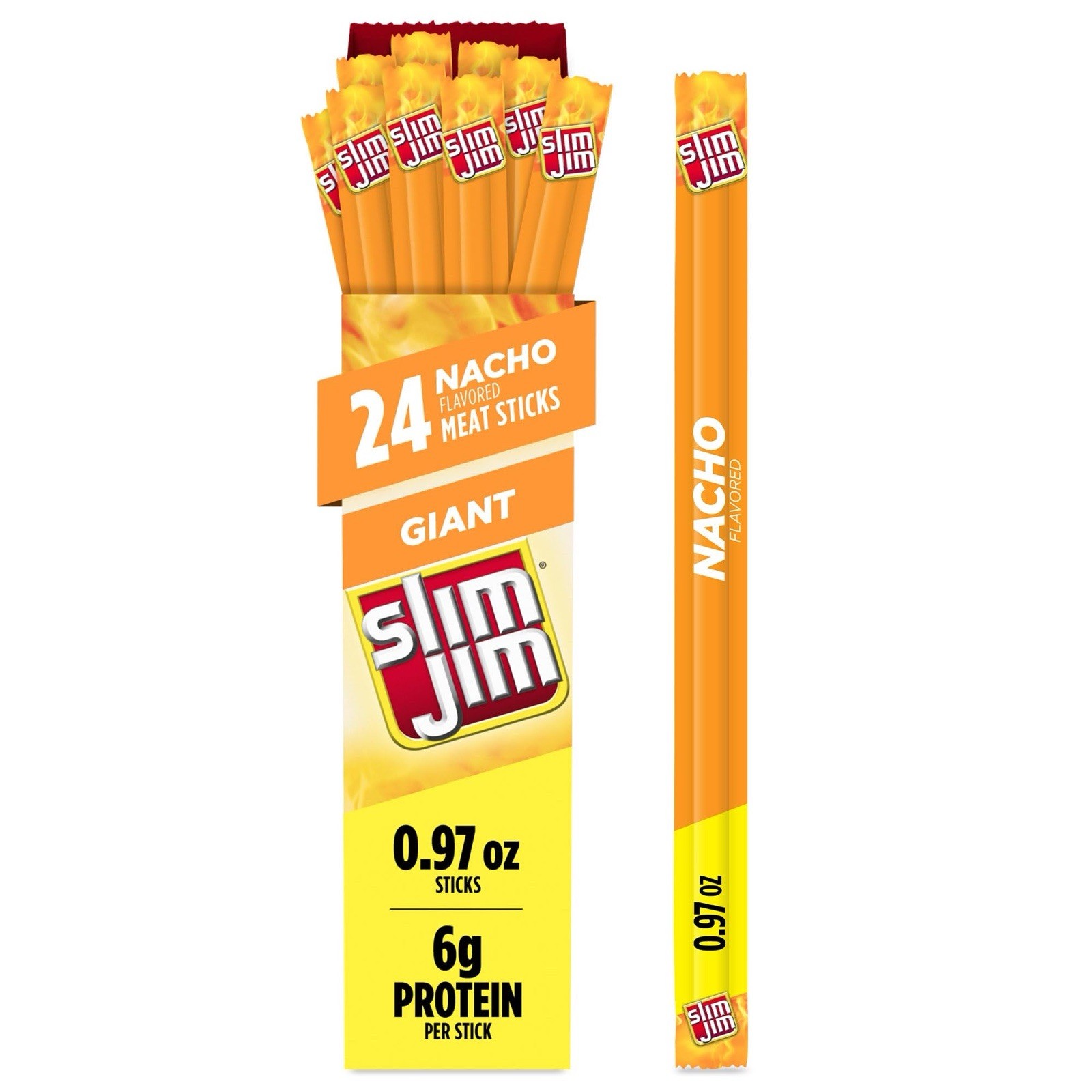 Slim Jim Giant Smoked Meat Sticks, Nacho 🧀 Flavor, 0.97 oz. (24 Count)
