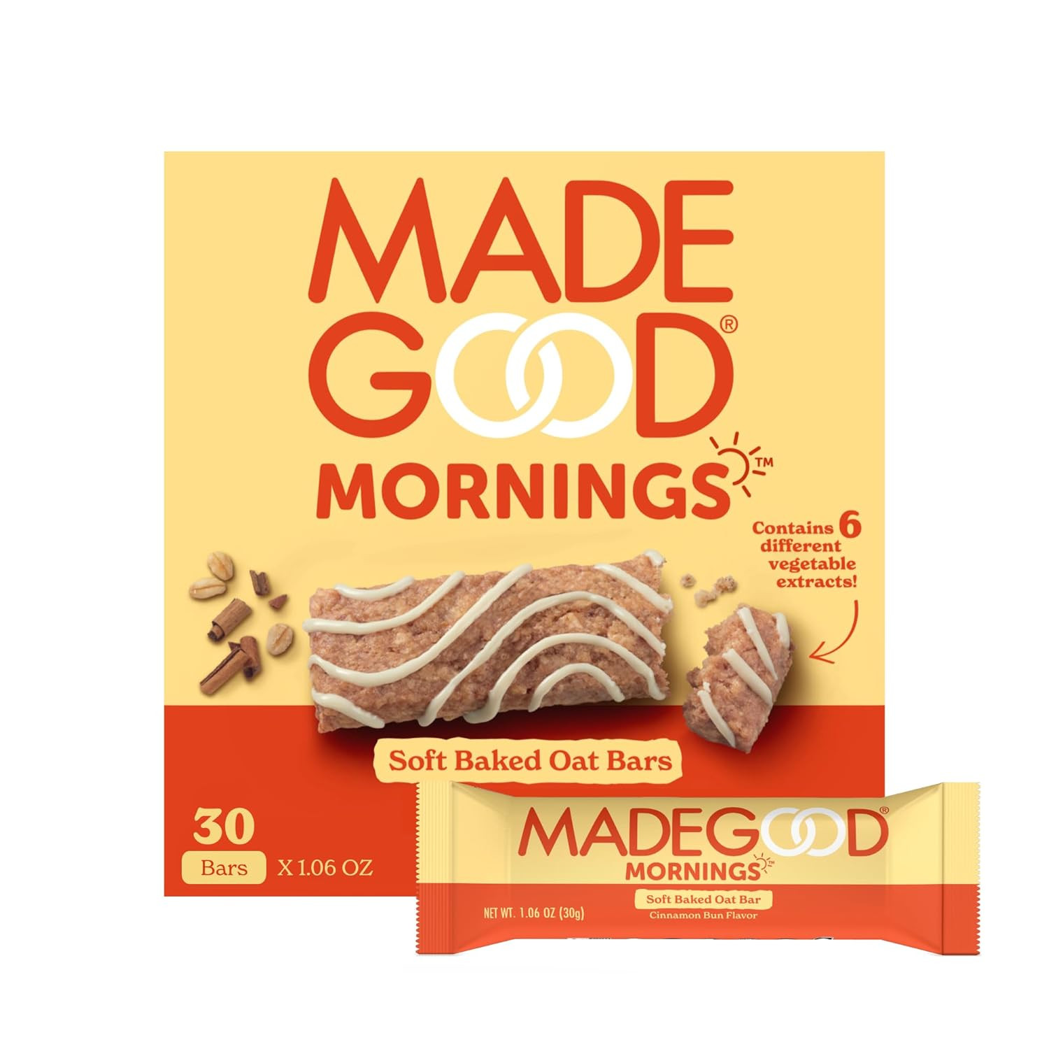 Mornings Soft Baked Breakfast Bars, Cinnamon Bun 1.06 Oz (30 Count) Gluten Fr…
