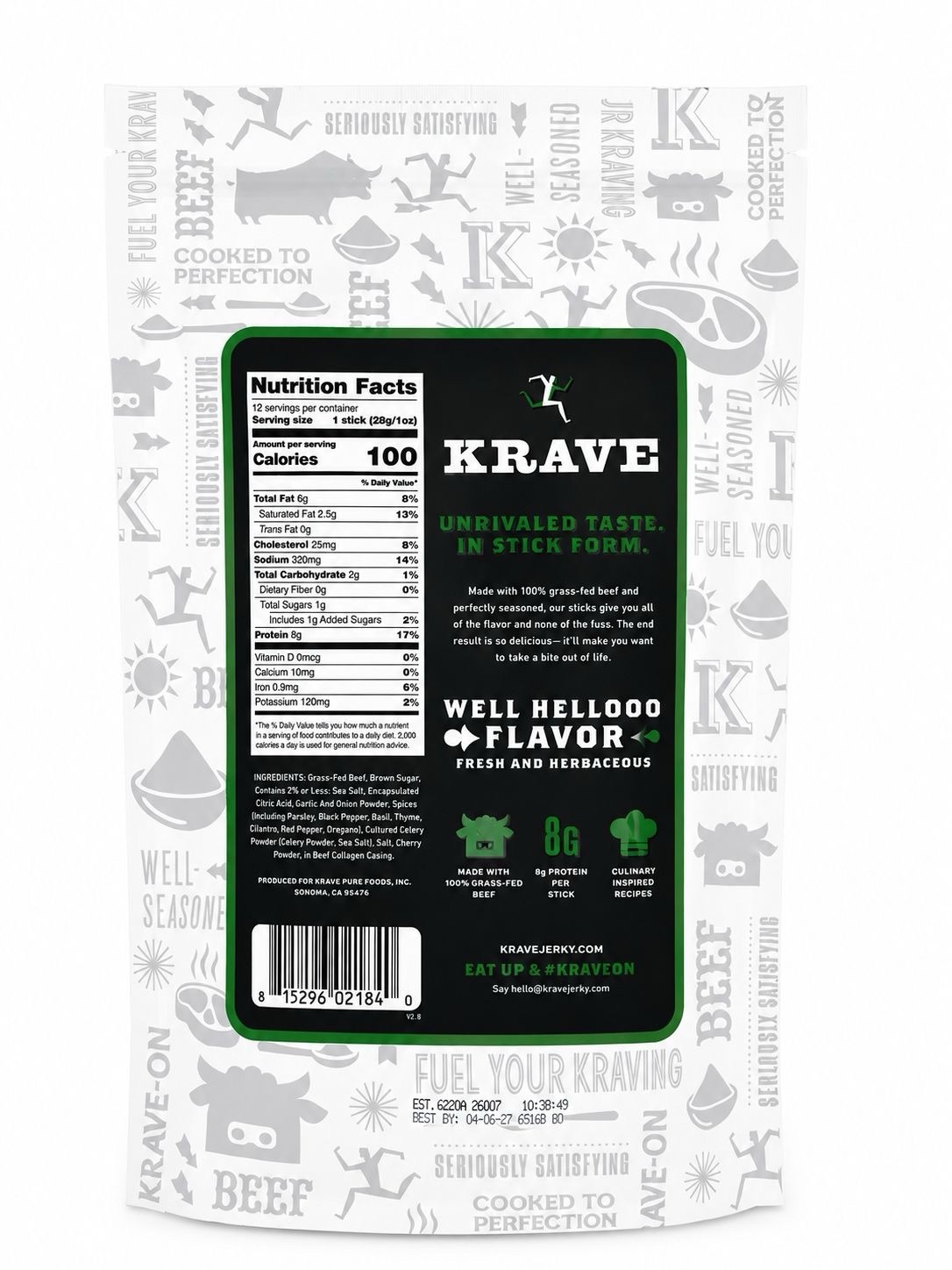 Krave Beef Sticks, Chimichurri, 1 Ounce (Pack of 12)