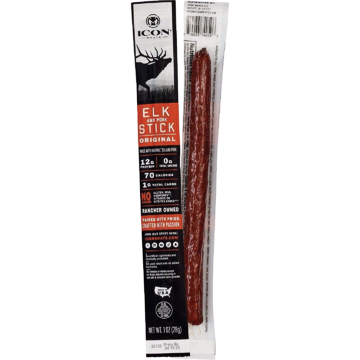 Icon 1 Oz. Original Elk Stick Jerky 74099 Pack of 24 Icon 74099