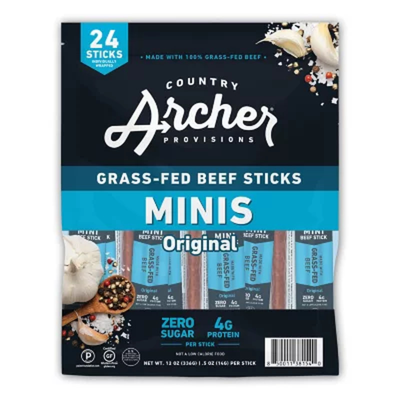 Country Archer Original Mini Beef Sticks – 0.5 oz Each, 24 Pack – High-Protein S