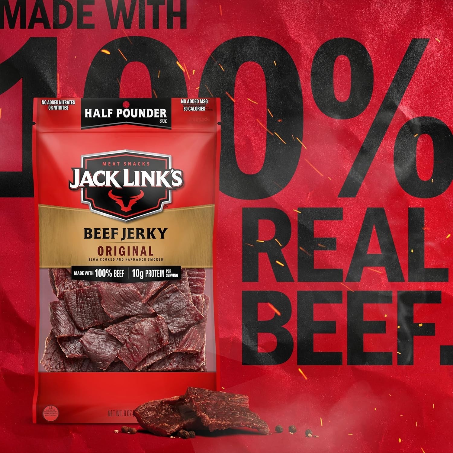 Beef Jerky 8 oz – 100% Real Beef Snack with 10g Protein per Serving
