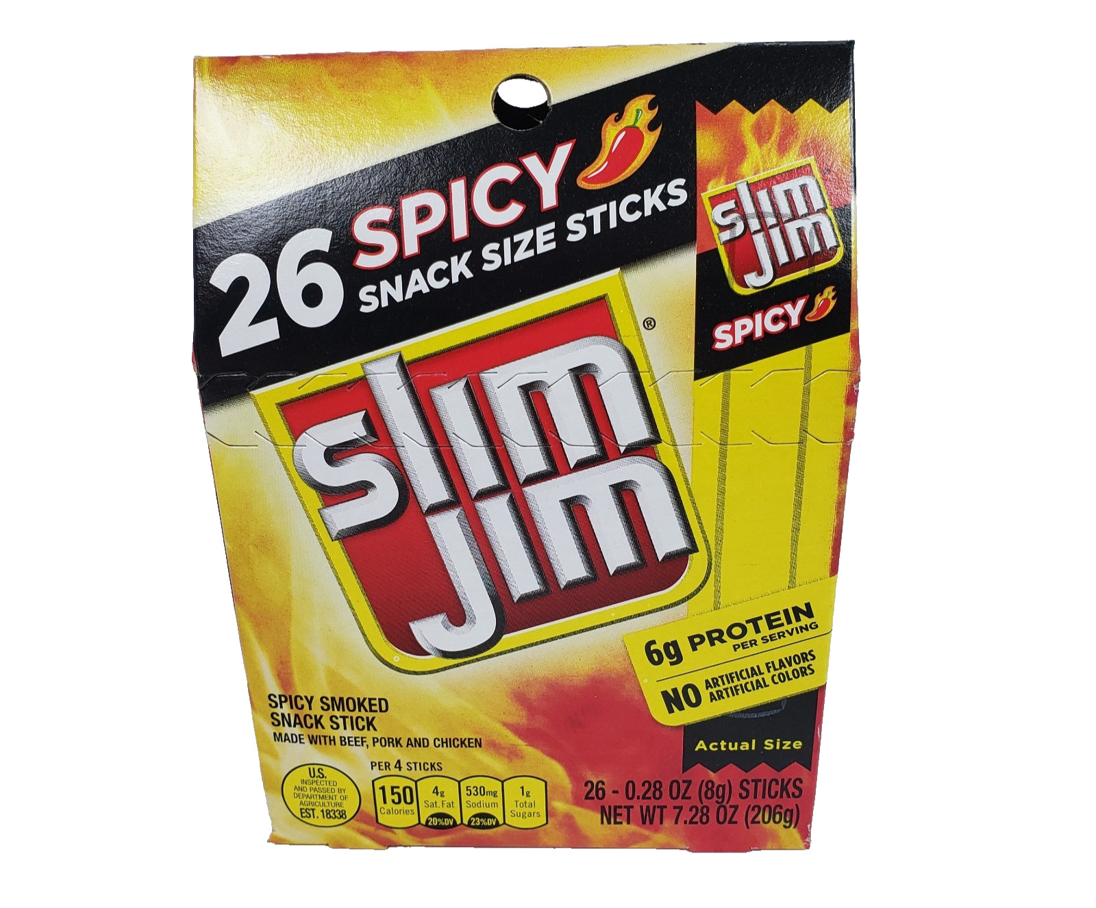 Slim Jim Spicy 6g Protein Spicy Smoked Snack Meat Sticks 26 Count Pack Ex 08/26
