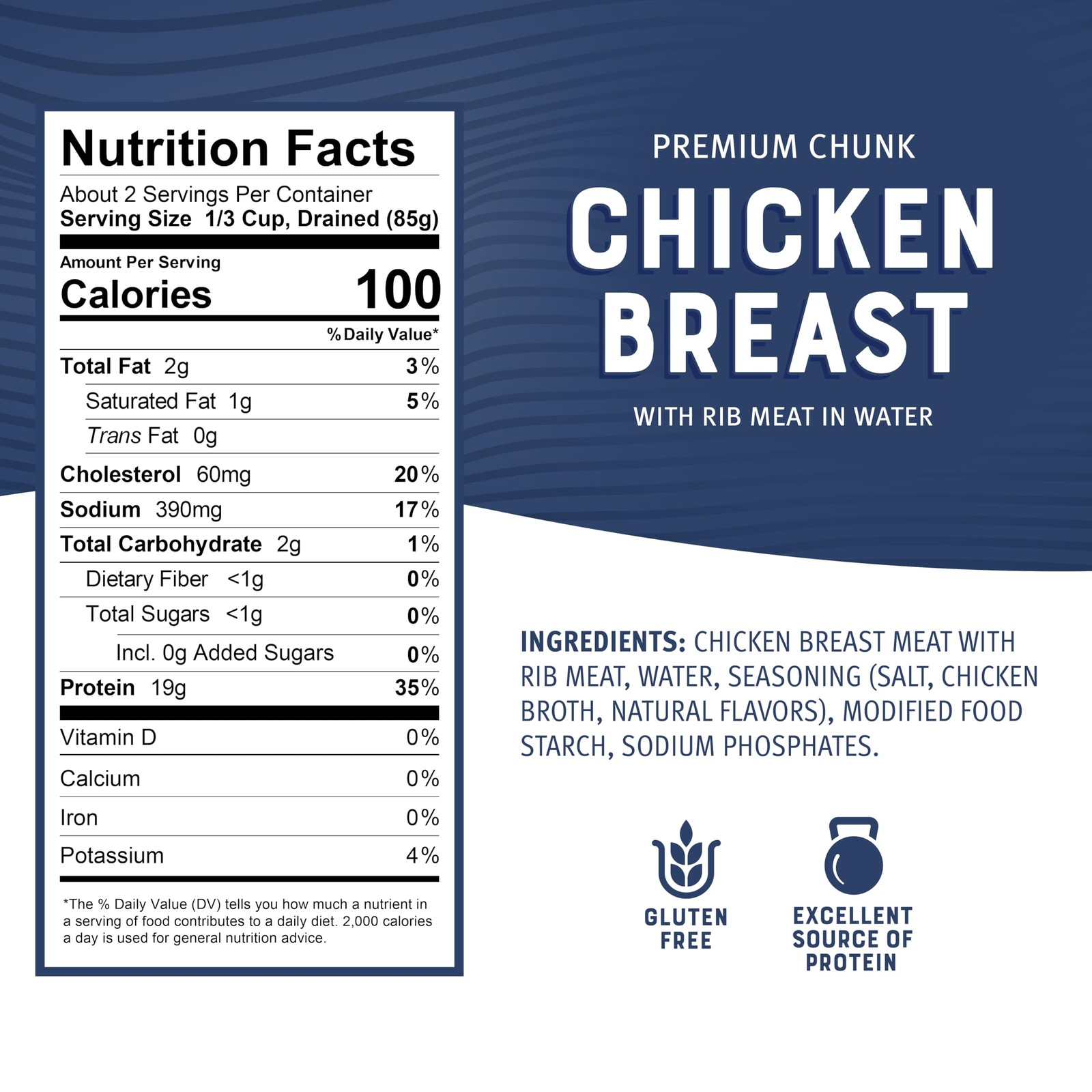 Premium Chicken Breast with Rib Meat, Chunk in Water, 10 oz Can (Pack of 12) …