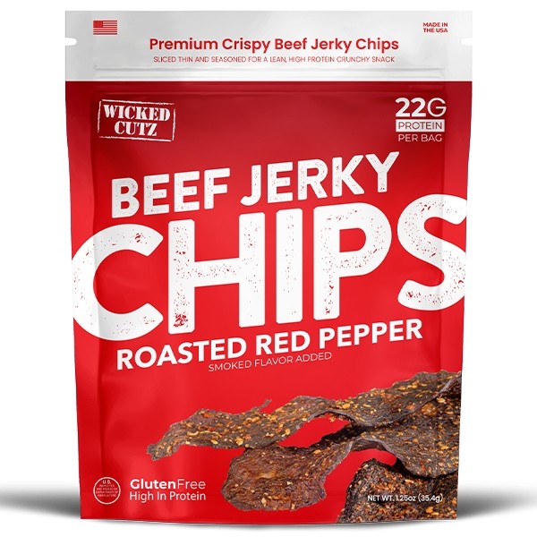 Roasted Red Pepper Beef Jerky Chips Spicy Wicked Cutz – One 1.25oz. Bag