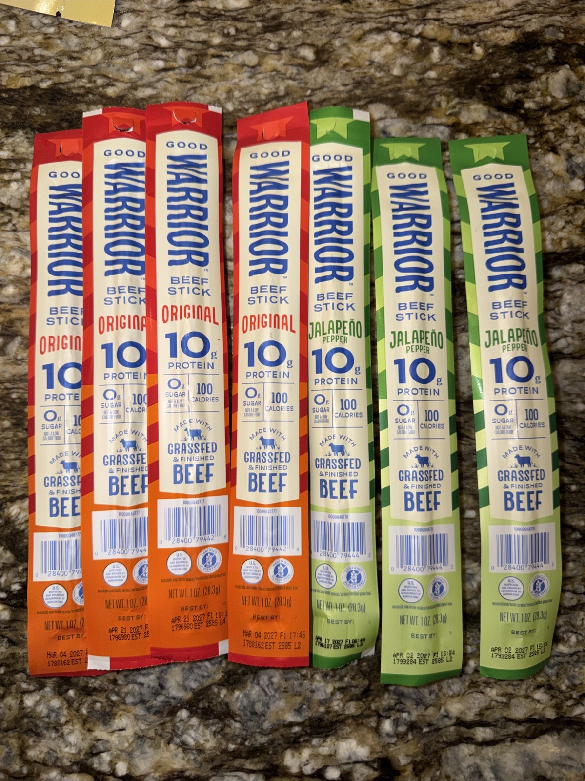 Lot of 7 Good Warrior Beef Sticks 4 Original 3 Jalapeno Grass Fed 1oz