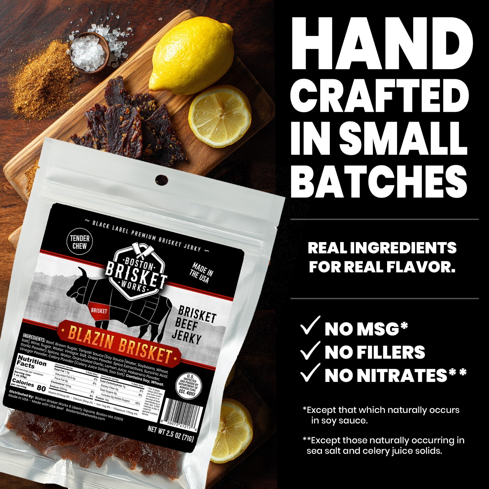 BEEF BRISKET JERKY – Blazin’ Brisket Spicy Flavor – USA Beef – Fast Shipping
