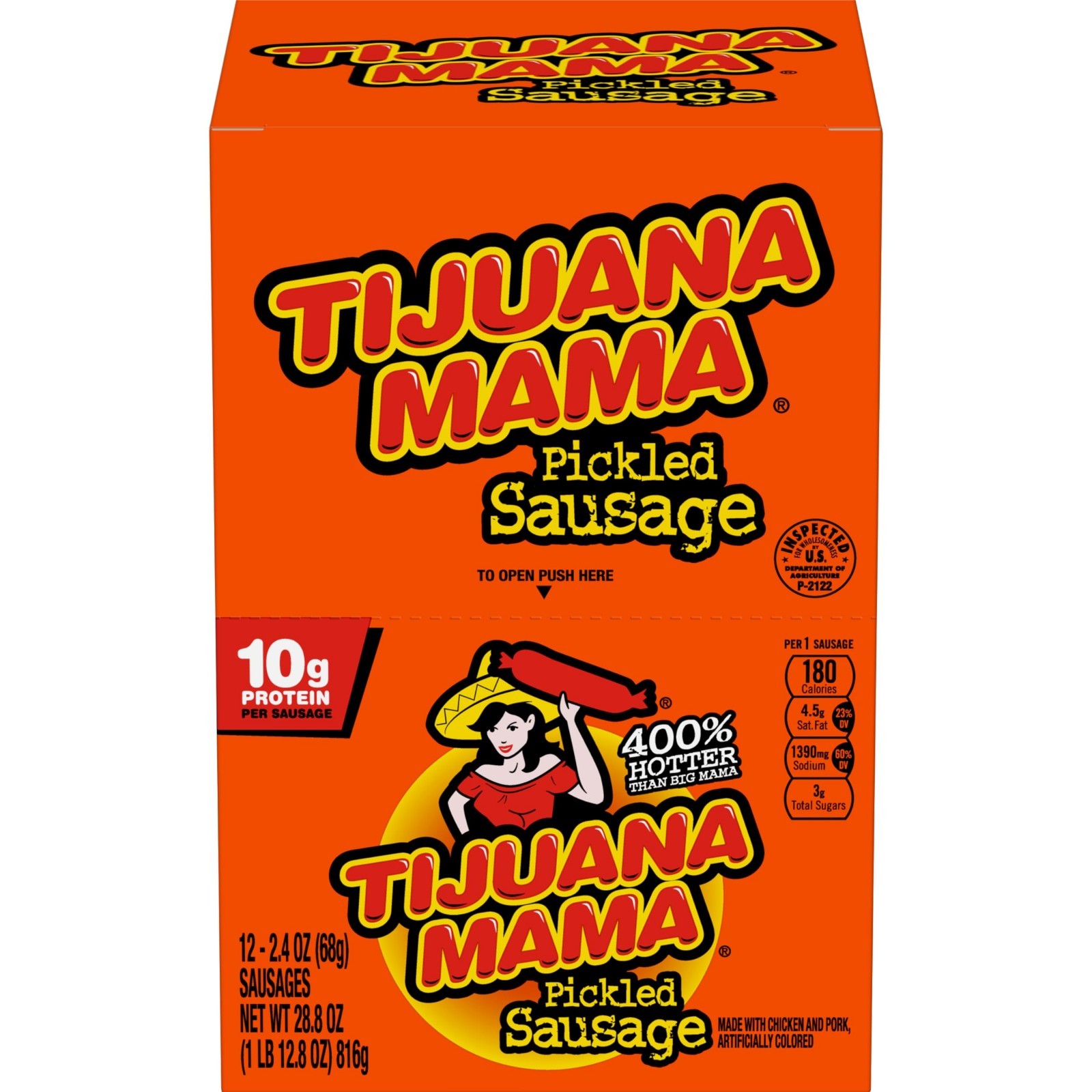Pickled Sausages – Tijuana Mama, 2.4oz, 12 Pack – Spicy Snack Treats