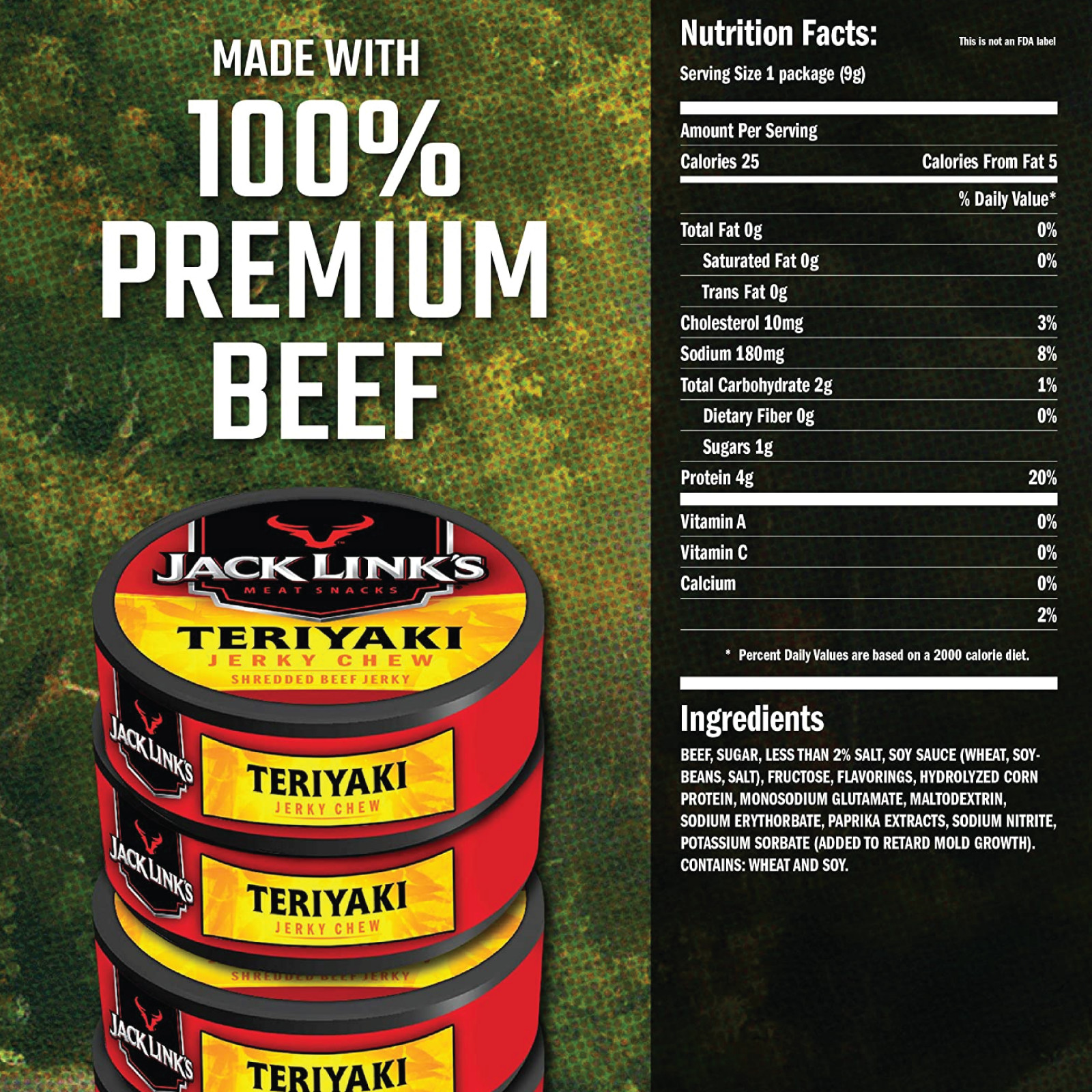 18x Tins Jack Link’s Teriyaki Premium Beef Shredded Jerky Chew Tins .32oz
