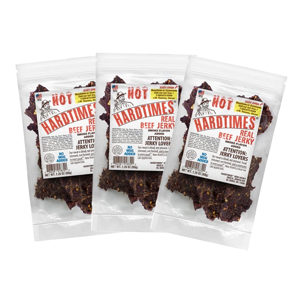 Hardtimes Handcrafted Beef Jerky Hot Flavor 3 Pack of 2.25 oz. Bags