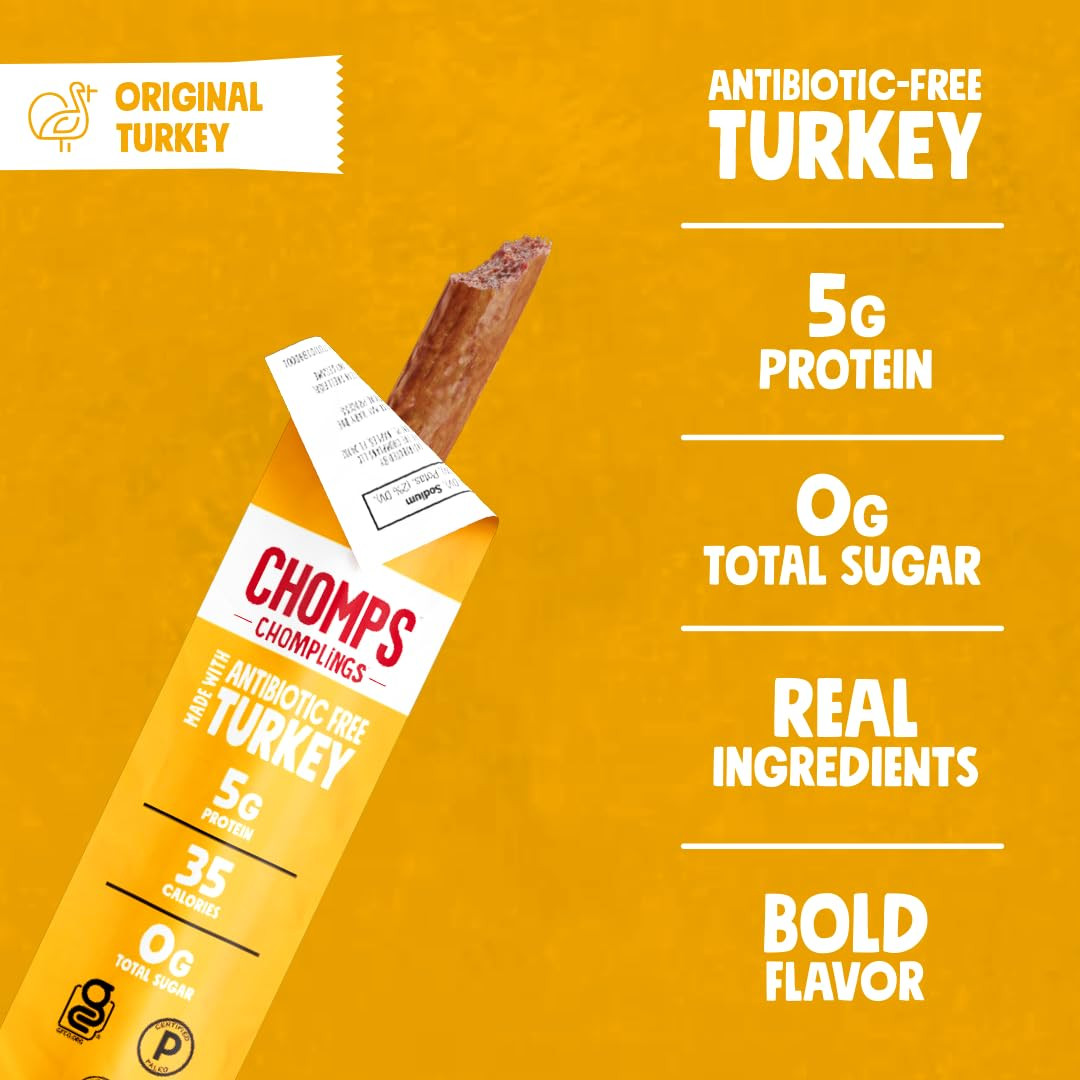 Snack Size Original Turkey Jerky Meat Sticks, ABF Turkey, Keto, Paleo, Whole30 A