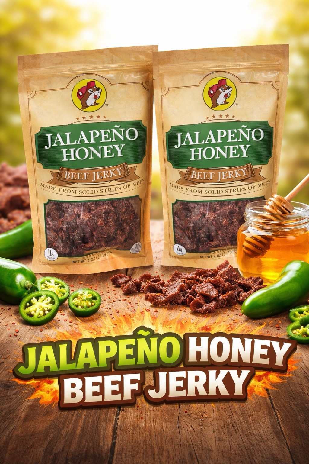 2 Pack -Buc-ee’s Hill Country Beef Jerky (Jalapeño Honey) Spicy Hunting Fishing