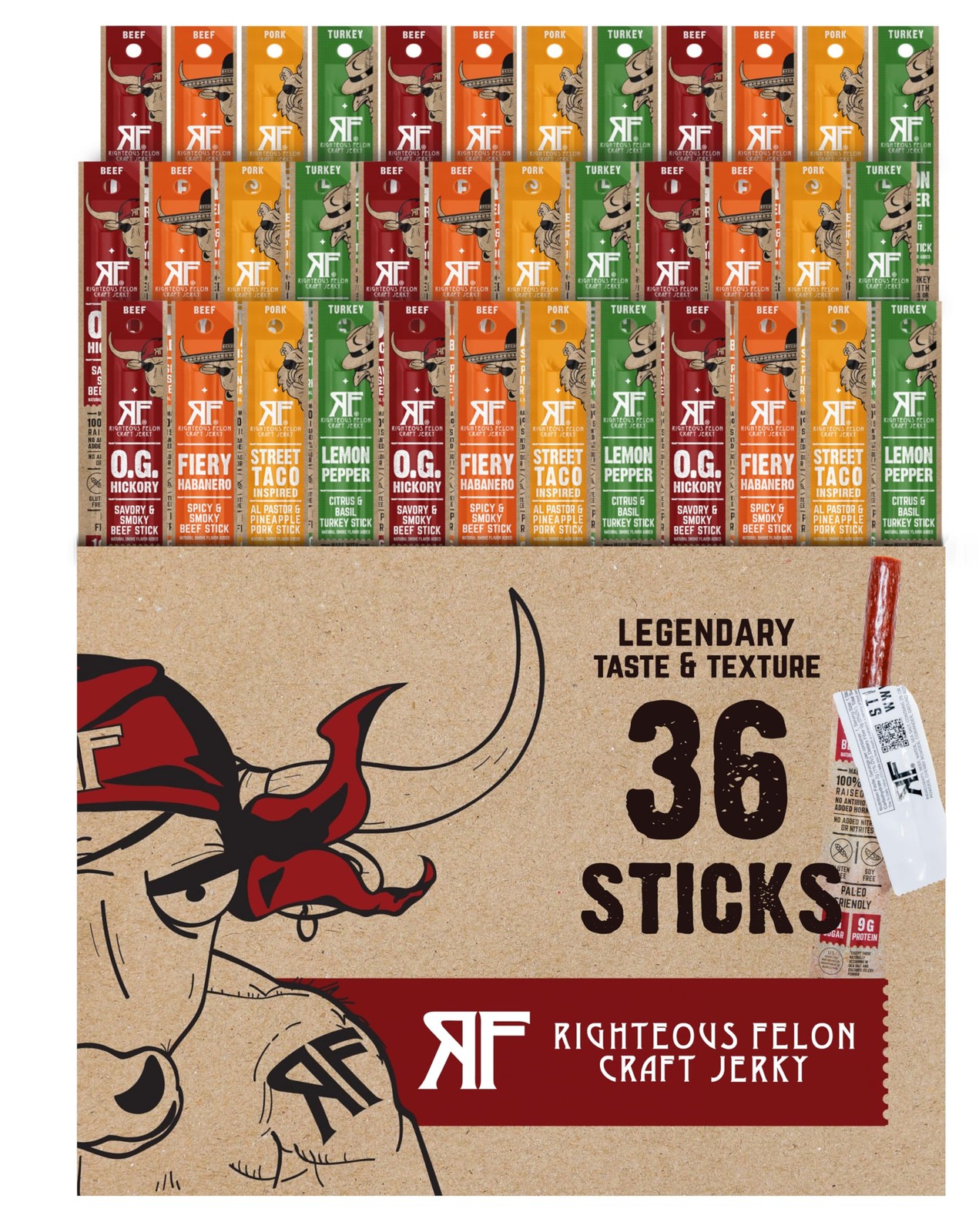 Righteous Felon Variety Meat Sticks | 100% Grass Fed Beef, Turkey & Pork | 31…
