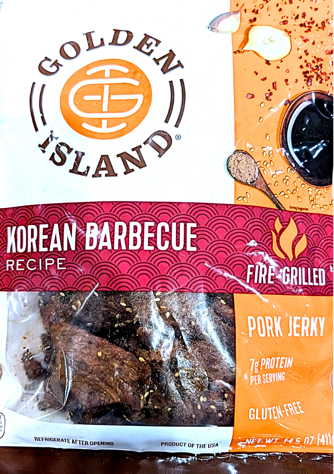Golden Island Pork Jerky Pieces Korean Barbecue 14.5 Oz EXP 03/2027